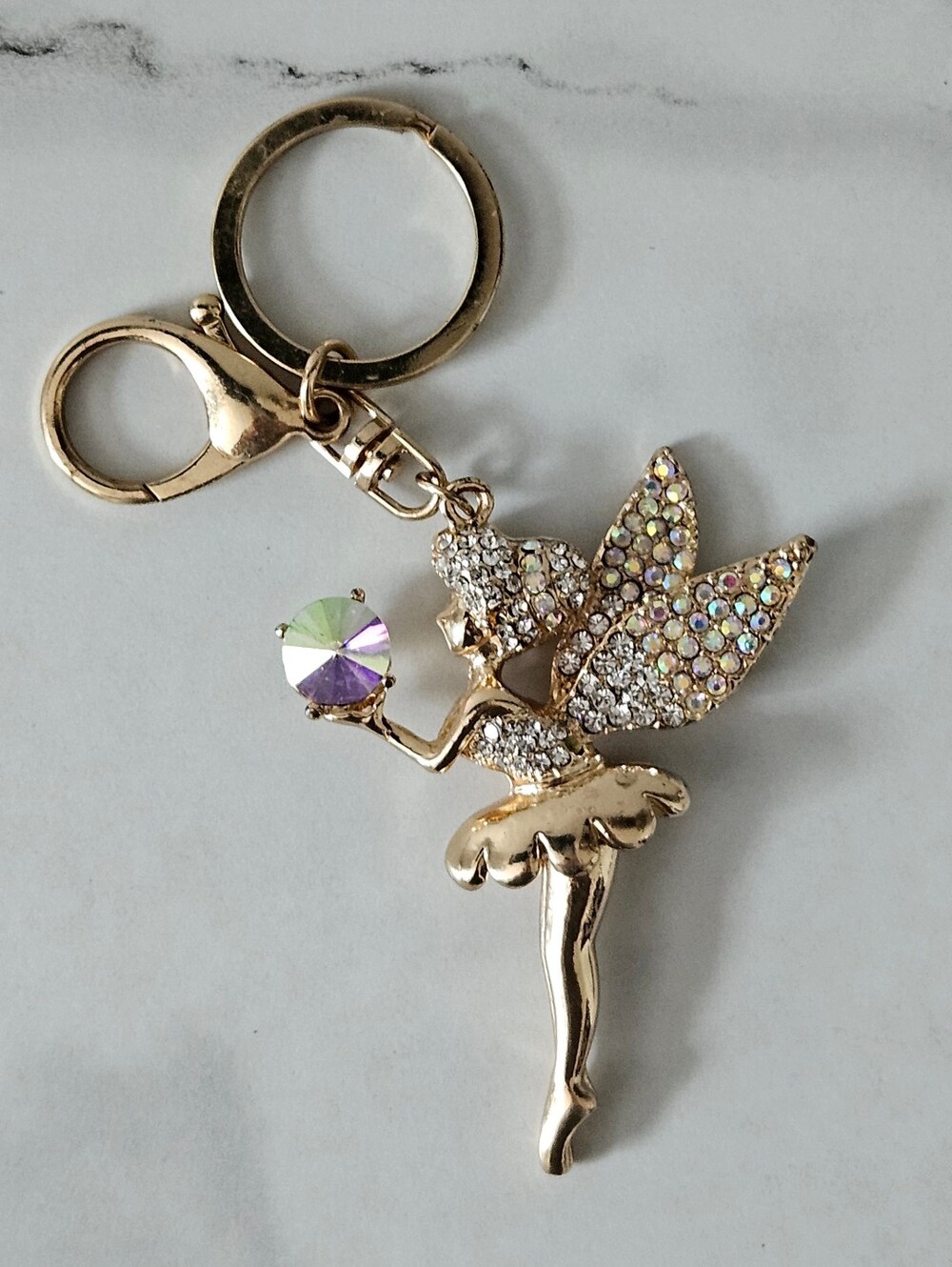 Gold Tone Iridescent Rhinestone Fairy Keychain/Bag Charm